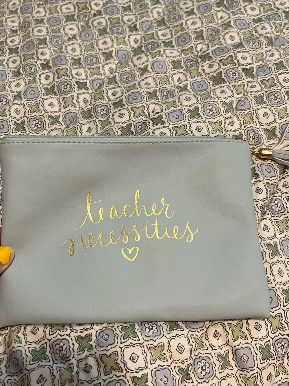 Teacher Necessities Pouch - Light Blue with Gold Script